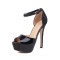 Peep Toe Stiletto Heels Bling Sequin Glitters Ankle Buckle Straps Platforms Sandals - Black