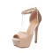 Peep Toe Stiletto Heels Bling Sequin Glitters Ankle Buckle Straps Platforms Sandals - Nude
