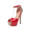 Peep Toe Stiletto Heels Bling Sequin Glitters Ankle Buckle Straps Platforms Sandals - Red