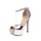 Peep Toe Stiletto Heels Bling Sequin Glitters Ankle Buckle Straps Platforms Sandals - Silver