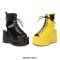 Peep Toe Ankle Highs Lace Up Platforms Gladiator Wedges Summer Boots - Yellow