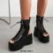 Peep Toe Ankle Highs Lace Up Platforms Gladiator Wedges Summer Boots - Black