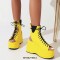 Peep Toe Ankle Highs Lace Up Platforms Gladiator Wedges Summer Boots - Yellow
