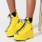 Peep Toe Ankle Highs Lace Up Platforms Gladiator Wedges Summer Boots - Yellow