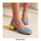 Round Toe Crocodile Embossed Retro Square Low Heels Shoes - Green
