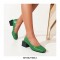 Round Toe Crocodile Embossed Retro Square Low Heels Shoes - Green