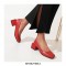 Round Toe Crocodile Embossed Retro Square Low Heels Shoes - Red