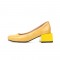 Round Toe Crocodile Embossed Retro Square Low Heels Shoes - Yellow