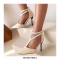 Pointed Toe Italian Heels T-Straps Mesh Zipper Dorsay Pumps - Beige
