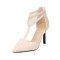 Pointed Toe Italian Heels T-Straps Mesh Zipper Dorsay Pumps - Beige