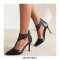 Pointed Toe Italian Heels T-Straps Mesh Zipper Dorsay Pumps - Black