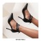 Pointed Toe Italian Heels T-Straps Mesh Zipper Dorsay Pumps - Black