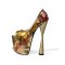 Peep Toe Thin Heels Platforms Flowers Printed Pumps - Gold