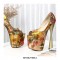 Peep Toe Thin Heels Platforms Flowers Printed Pumps - Gold