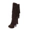 Round Toe Chunky Heels Fringe Decorated Knee highs Boots - Brown Flock