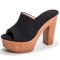 Peep Toe Suede Platforms Chunky Heels Sandals - Black