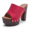 Peep Toe Rivet Decorated Suede Platforms Chunky Heels Sandals - Red