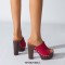 Peep Toe Rivet Decorated Suede Platforms Chunky Heels Sandals - Red