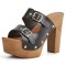 Peep Toe Buckle Straps Rivet Decorated Vegan Leather Platforms Chunky Heels Sandals - Black