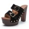 Peep Toe Buckle Straps Rivet Decorated Suede Platforms Chunky Heels Sandals - Black