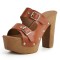 Peep Toe Buckle Straps Rivet Decorated Vegan Leather Platforms Chunky Heels Sandals - Black
