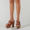 Peep Toe Buckle Straps Rivet Decorated Vegan Leather Platforms Chunky Heels Sandals - Black