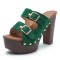 Peep Toe Buckle Straps Rivet Decorated Suede Platforms Chunky Heels Sandals - Green