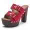 Peep Toe Buckle Straps Rivet Decorated Suede Platforms Chunky Heels Sandals - Red