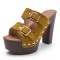 Peep Toe Buckle Straps Rivet Decorated Suede Platforms Chunky Heels Sandals - Yellow