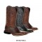 Square Toe Pull On Western Cowboy Rustic Boots - Black