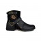 Round Toe Side Zipper Up Motorcycle Western Ankle Buckle Straps Rustic Boots  - Black