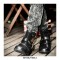 Round Toe Side Zipper Up Motorcycle Western Ankle Buckle Straps Rustic Boots  - Brown