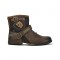 Round Toe Side Zipper Up Motorcycle Western Ankle Buckle Straps Rustic Boots  - Brown