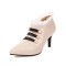 Pointed Toe Lace Decorated Stiletto Heels Ankle Highs Sexy Booties - Beige Faux Leather