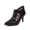 Pointed Toe Lace Decorated Stiletto Heels Ankle Highs Sexy Booties - Black Faux Leather