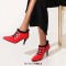 Pointed Toe Lace Decorated Stiletto Heels Ankle Highs Sexy Booties - Red Faux Leather