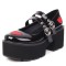 Round Toe Chunky Heels Platforms Sweet Hearts Mary Janes Rock Gothic Double Straps Pumps - Black