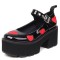 Round Toe Chunky Heels Platforms Sweet Hearts Mary Janes Rock Gothic Pumps - Black