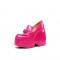 Round Toe Patent Platforms Chain Decorated Loafers - Pink
