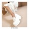 Round Toe Patent Platforms Chain Decorated Loafers - White