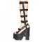 Peep Toe Chunky Heels Buckle Straps Punk Gothic Platforms Gladiators Sandals - Black Faux Leather