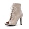 Peep Toe Stiletto Heels Lace Up Gladiator Spring Ankle Highs Sandals Pumps - Beige
