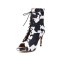Peep Toe Stiletto Heels Flock Suede Lace Up Spring Gladiator Spring Ankle Straps Sandals Pumps - Cow Black