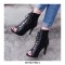 Peep Toe Stiletto Heels Lace Up Gladiator Spring Ankle Highs Sandals Pumps - Black