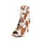 Peep Toe Stiletto Heels Flock Suede Lace Up Spring Gladiator Spring Ankle Straps Sandals Pumps - Cow Brown
