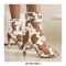 Peep Toe Stiletto Heels Flock Suede Lace Up Spring Gladiator Spring Ankle Straps Sandals Pumps - Cow Brown