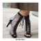 Italian Heels Lace Up Peep Toe Leopard Transparent Mesh Patent Back Zipper Pumps - Black