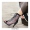 Italian Heels Lace Up Peep Toe Leopard Transparent Mesh Patent Back Zipper Pumps - Black