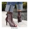 Italian Heels Lace Up Peep Toe Leopard Transparent Mesh Patent Back Zipper Pumps - Wine Red