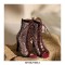 Italian Heels Lace Up Peep Toe Leopard Transparent Mesh Patent Back Zipper Pumps - Wine Red